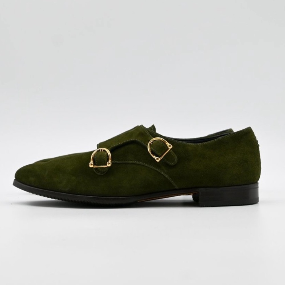 Sarah Flint The Ilene Loafer Suede Monk Strap Green | 6.5